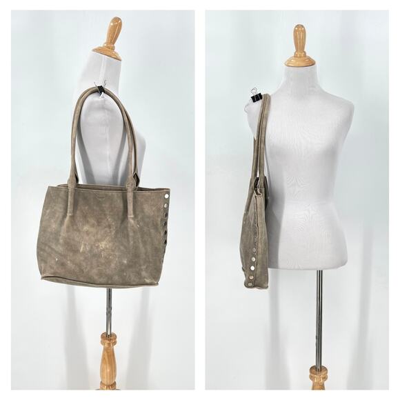 HAMMITT Oliver Zip Tote Womens Large Distressed Taupe Gray Studded Shoulder Bag - Picture 3 of 16